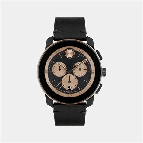 Movado Bold Men Black Chronograph Leather Watch 3601114 – Just In Time