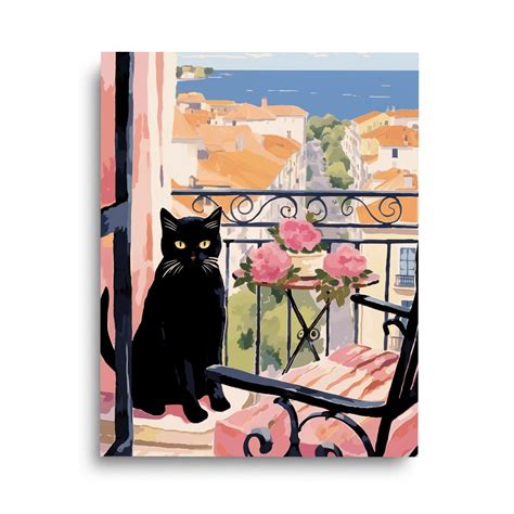 Black Cat Print, Spanish Balcony Mediterranean Art, Iberian Coastal, Cute Kitten Poster ...