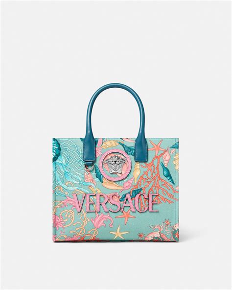 Underwater Barocco La Medusa Small Tote Bag Green,Multicolor | VERSACE US