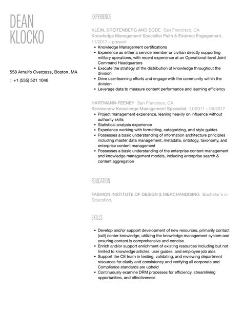 Knowledge Management Sample Resume 的图像结果