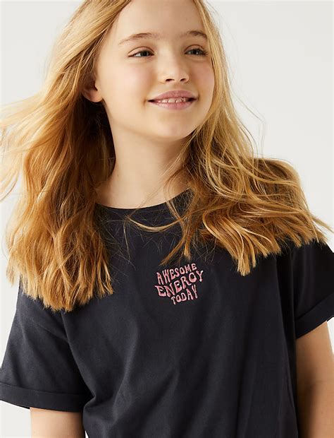 Buy Pure Cotton Embroidered Slogan T-Shirt at Marks & Spencer