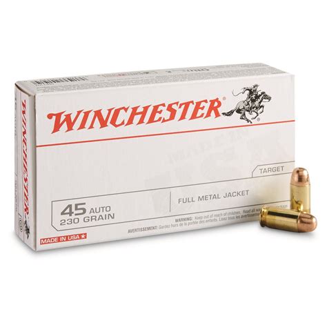 Winchester White Box, .45 ACP, FMJ, 230 Grain, 50 Rounds - 12053, .45 ...