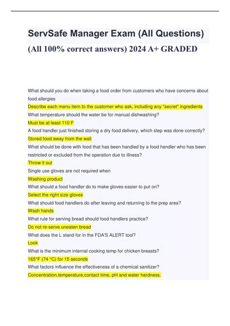ServSafe Manager Exam (All Questions) (All 100% correct answers) 2024 ...