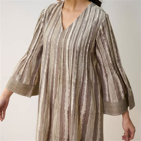Buy Dabu Inspired Grey Cotton A-line Dress with Pintuck Detail | Rustorange