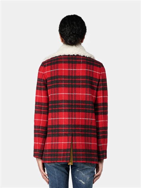 Alida pea coat in tartan with shearling lining | Golden Goose