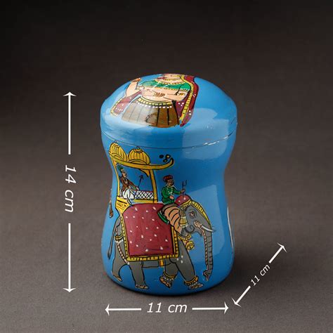 Blue Kavad Handpainted Stainless Steel Multi Utility Container