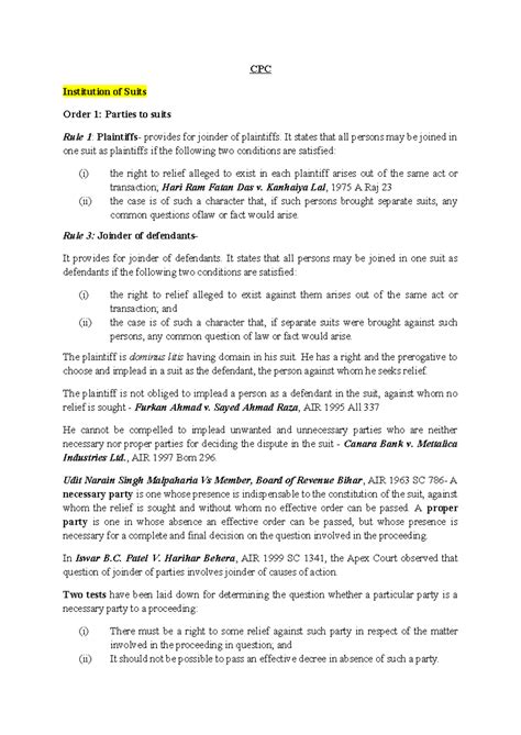 CPC Answers - CPC Institution of Suits Order 1: Parties to suits Rule 1 ...