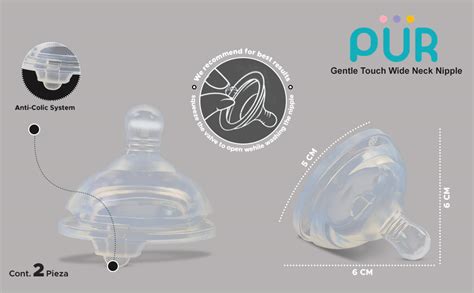 Buy PUR 9822 Gentle Touch Wide Neck Nipple, Anti-Colic Essential Teat ...