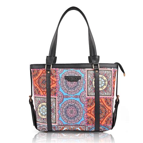 ZOUK Black Printed Handmade Vegan Leather Women's Office Bag for 15.6 ...
