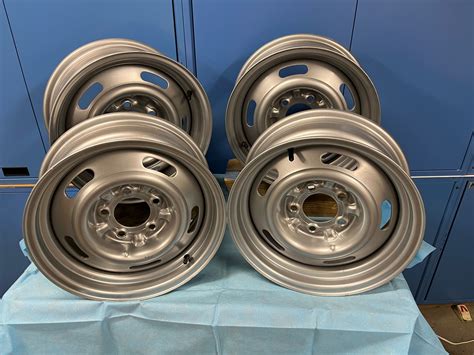 FS (For Sale) NEW (4) 15x6 Chevy Rally Wheels | 5x4.75" bolt | 4.00" backspace | Powder Coated ...