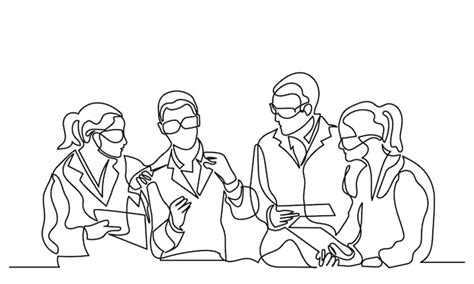 Premium Vector | Continuous line drawing of the scientists team working ...