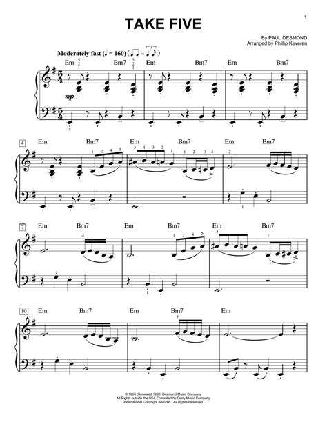 Take Five (arr. Phillip Keveren) by Paul Desmond Sheet Music for Easy ...