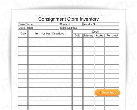 Image result for Consignment Inventory Form