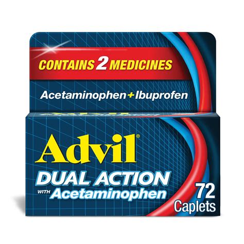 Advil Dual Action Pain Relievers Coated Caplets, 125Mg Ibuprofen and 250Mg Acetaminophen, 72 ... - advil and tylenol together