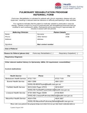 Fillable Online PULMONARY REHABILITATION PROGRAM REFERRAL FORM Fax ...