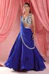 Buy Blue Georgette, Plumeria Embroidered Attached Dupatta Lehenga With ...