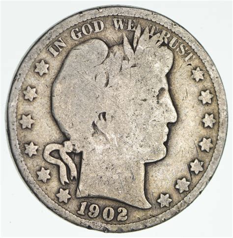 50c United States Coin - 1902 Liberty Barber 90% Silver US Half Dollar ...