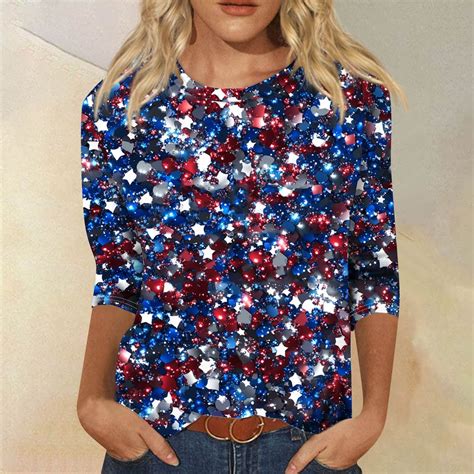 Huankd Patriotic Shirts for Women 3/4 Sleeve, Round Neck Patriotic ...