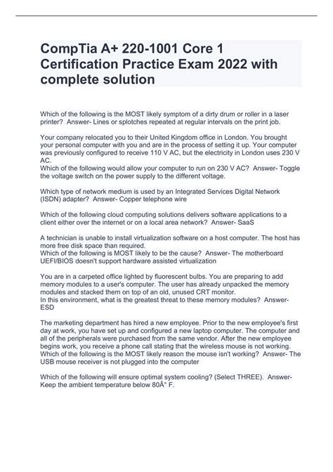 CompTia A+ 220-1001 Core 1 Certification Practice Exam 2022 with ...
