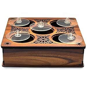 Buy ARUP Wooden Multipurpose 5 Compartment Decorative Storage spice ...