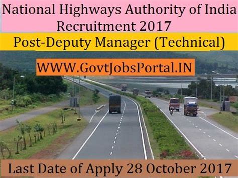 National Highways Authority of India Recruitment 2017- Deputy Manager ...