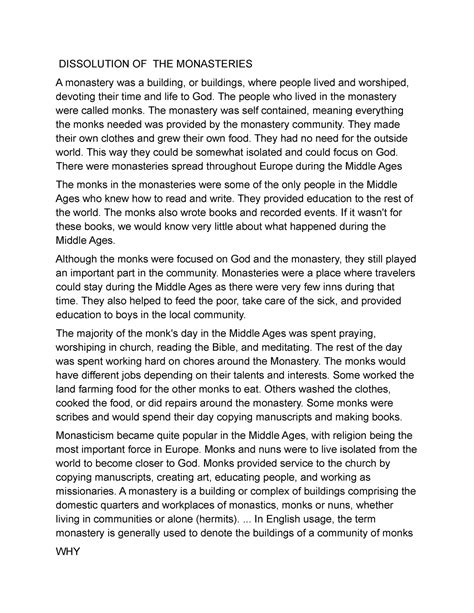 Dissolution OF THE Monasteries - DISSOLUTION OF THE MONASTERIES A ...