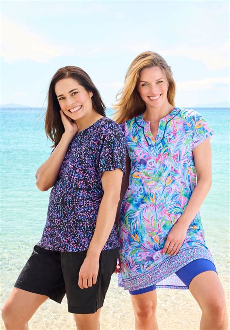 Chlorine-Resistant Short-Sleeve Swim Tunic, Classic Leopard | Woman Within