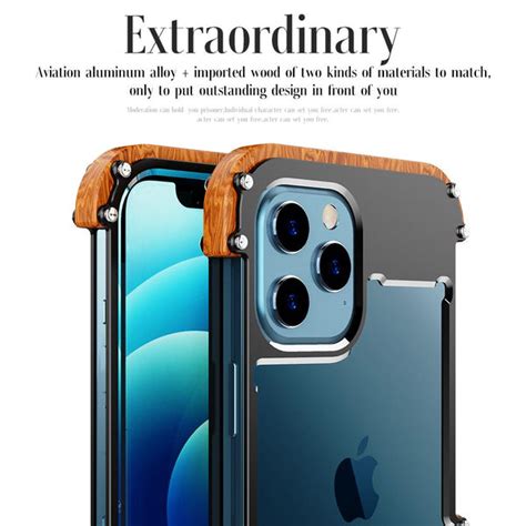 Luxury Metal Aluminum Wood Protective Bumper Case for iPhone 12, 12 Pr ...
