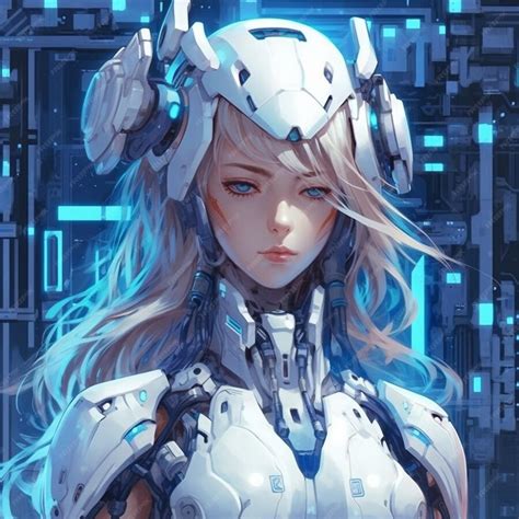 Premium AI Image | Anime Humanoid robot with a white Lab background