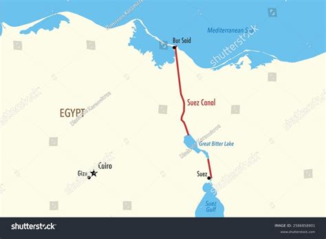 Vector Map Suez Canal Route Egypt Stock Vector (Royalty Free ...