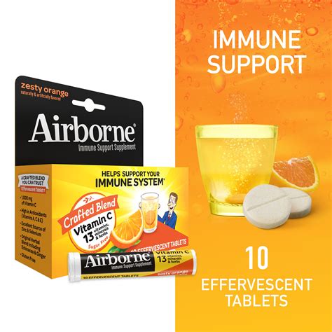 Buy Airborne Zesty Orange Effervescent Tablets, 10 count - 1000mg of ...