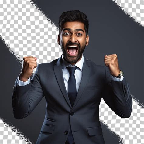 Celebrating success a victorious indian professional isolated rejoicing ...