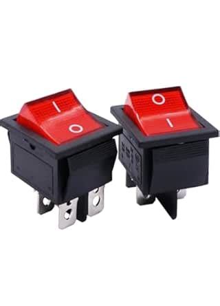 QBM On-Off Rectangle Rocker Switch 220V DPDT Red Indicator Light 6 Pin ...