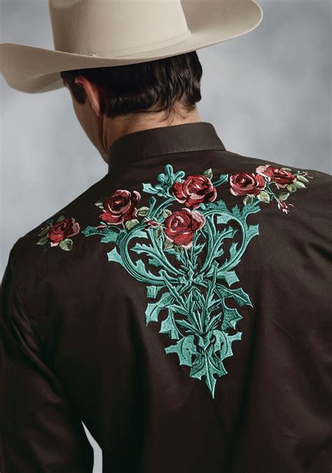 Roper Mens White Embroidered Long Sleeve Snap Western