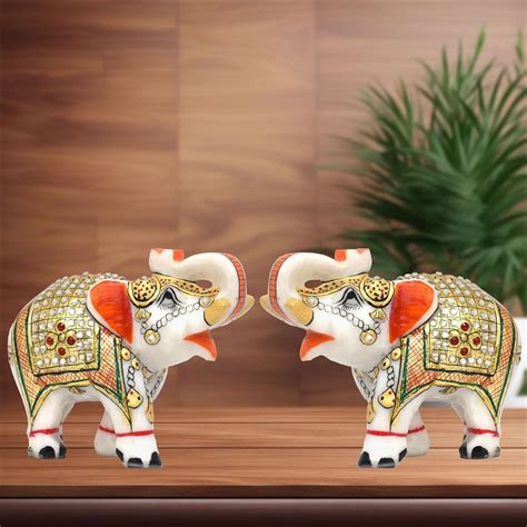 Buy Navishtha Handicrafts Marble Elephant Pair for Showpiece and ...