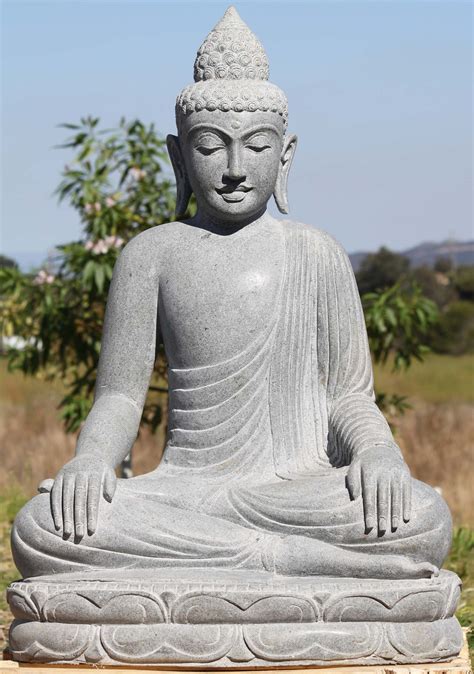 Shamatha Meditating Stone Buddha Statue 35" (#102ls363): Lotus Sculpture