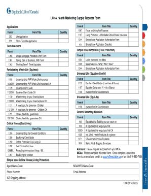 Fillable Online Ind LH Supply Order Form 1390 - Equitable Life's ...