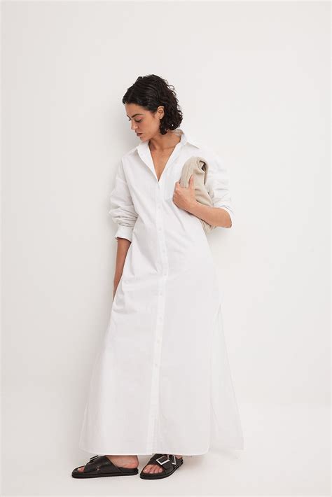 Cotton Maxi Shirt Dress White | NA-KD