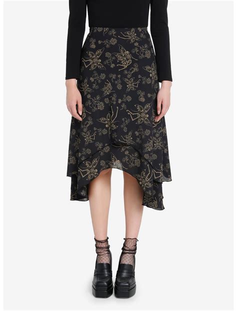 Thorn & Fable Skeleton Fairy Tiered Midi Skirt | Hot Topic