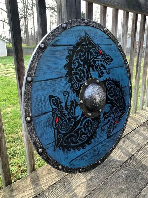Fenrir Blue Viking Shield | 24-Inch Battleworn Shield with Norse ...