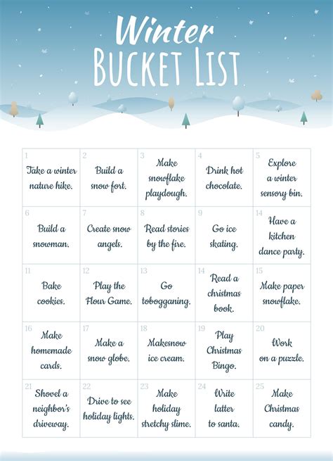Printable Download Winter Bucket List – Free download and print for you.