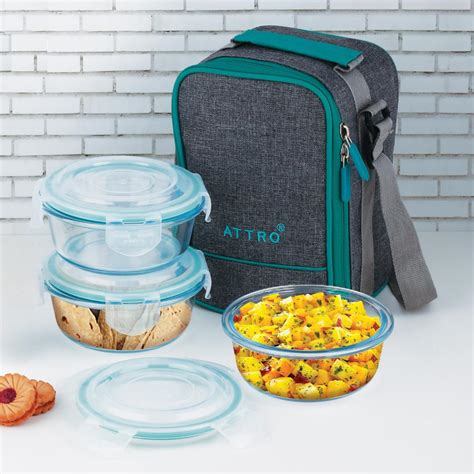 ATTRO Glassox Classic Lunch Pack Set of 3 Borosilicate Glass Round ...