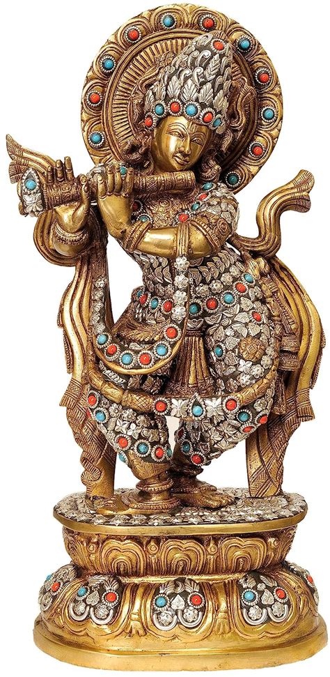 Buy Exotic India Lord Krishna in Ornamented Costume - Brass Statue ...