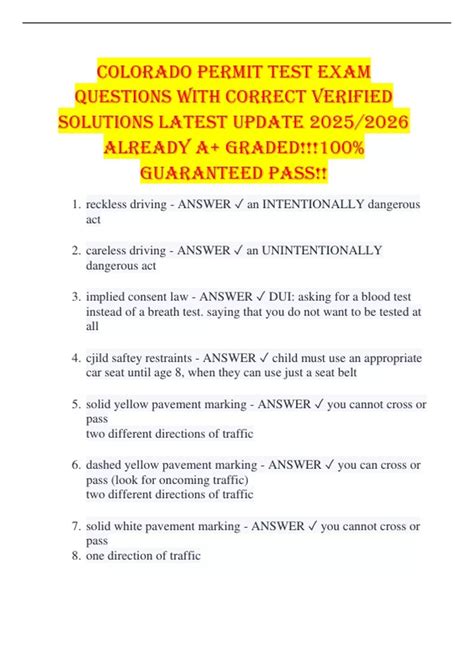 Colorado Permit Test Exam Questions with Correct Verified Solutions ...