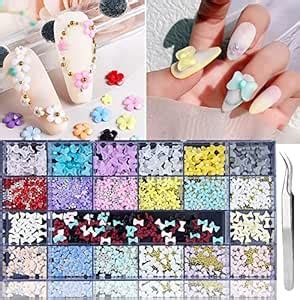 Buy 450Pcs 3D Acrylic Heart Flower Bowknot Nail Charms Color Multi ...