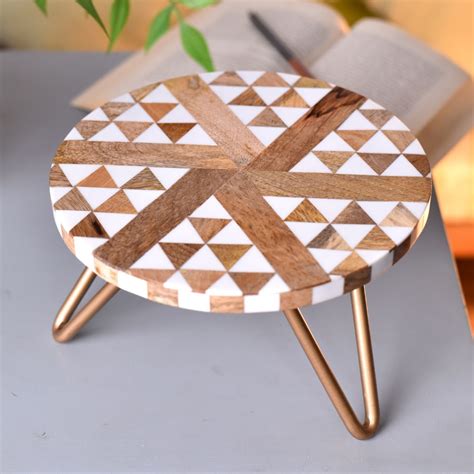 Brass Wood And Resin Plant Or Cake StandÂ With Golden Legs