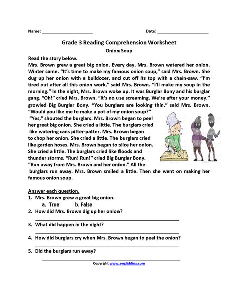 3rd Grade Free Printable Reading Comprehension Worksheet With Different ...