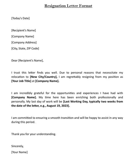 Resignation Letter Format In Word (Download)