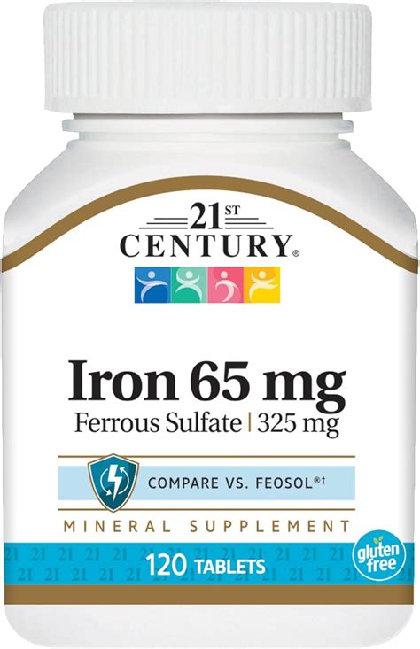 Buy 21st Century Iron 65 Mg Ferrous Sulfate 325 Mg Tablets, 120 Count ...