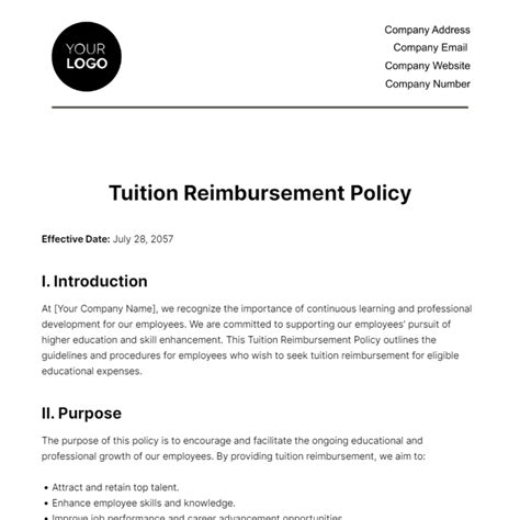 Free Tuition Reimbursement Policy HR Template to Edit Online